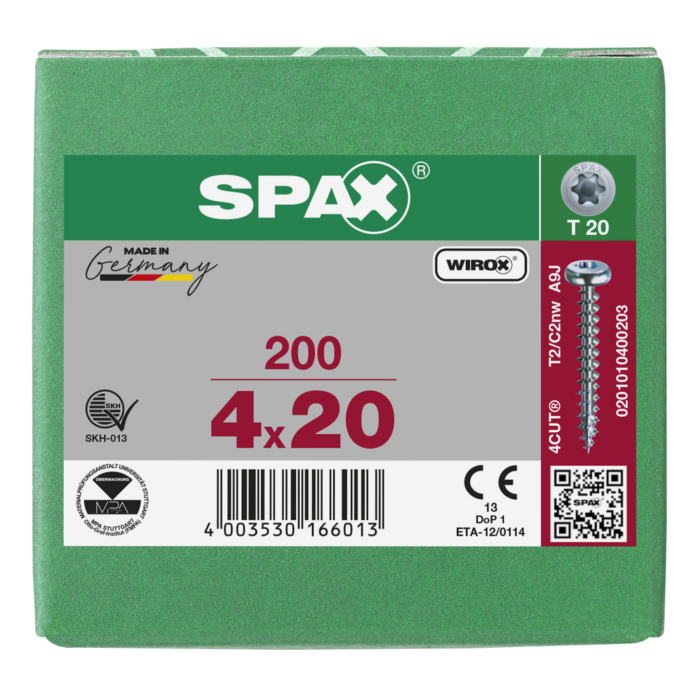 Spax spaanplaatschroeven T20 cilinderkop verzinkt 4 x 20 mm voldraad