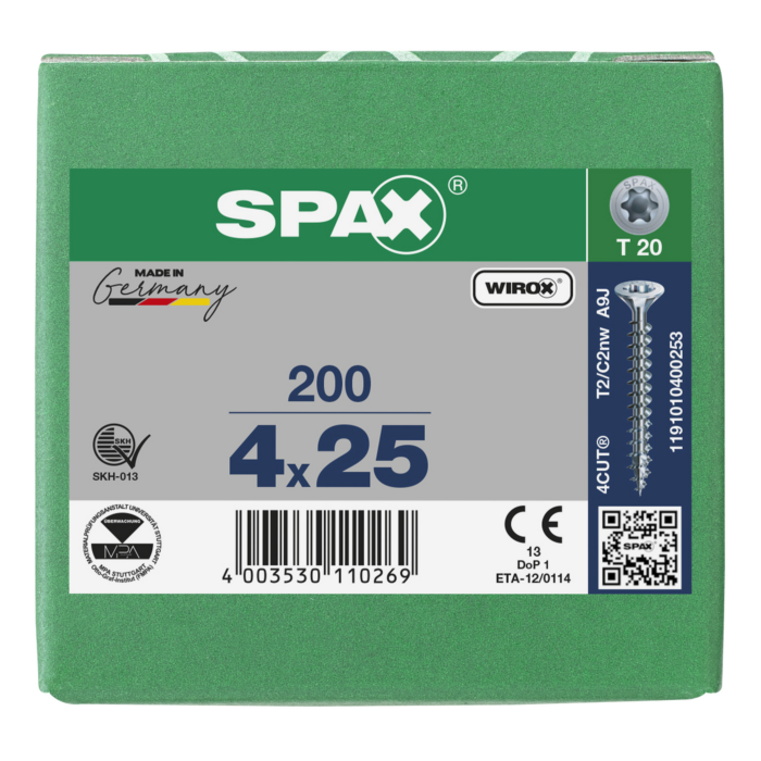 Spax spaanplaatschroeven T20 verzinkt 4 x 25 mm voldraad