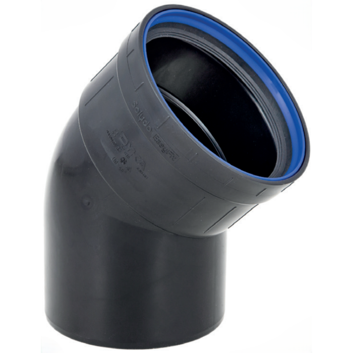 PP bocht zwart manchet / spie 40 mm 45°