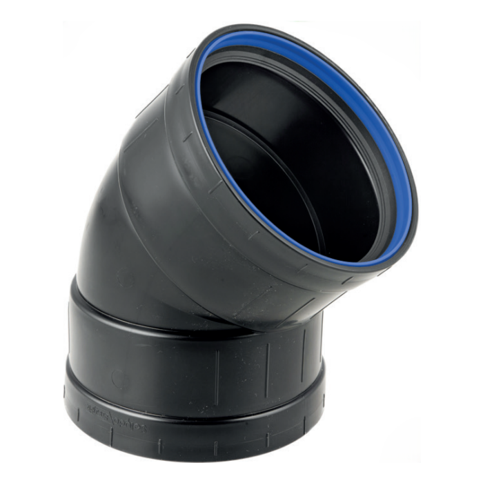 PP bocht zwart 2 x manchet 90 mm 45°