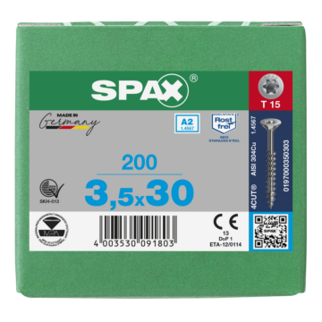 Spax spaanplaatschroeven T-STAR RVS A2 deeldraad